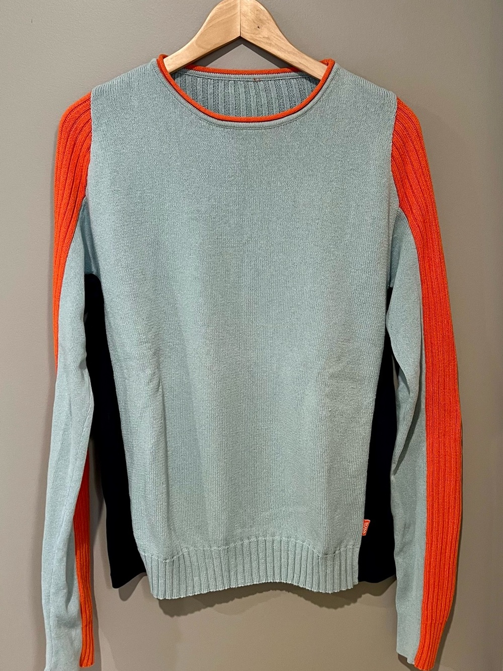 Hugo Boss Colorblock Crewneck Sweater in Light blue, Orange & Navy